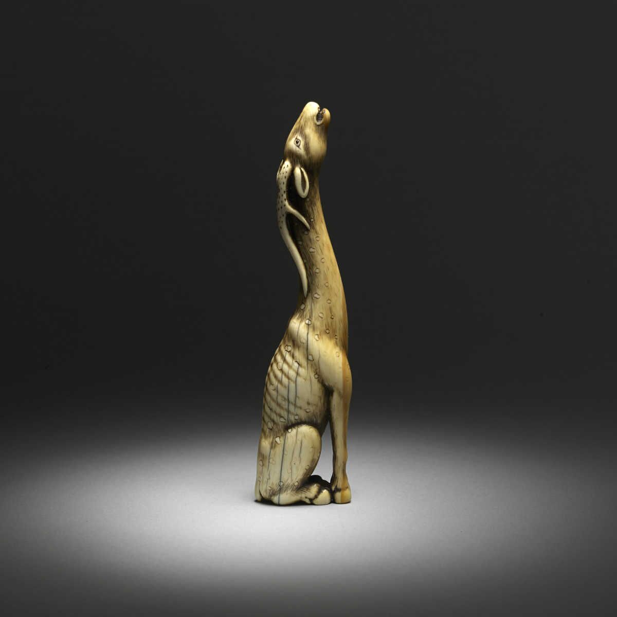Okatomo, ivory netsuke of a stag